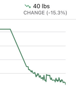 A graph showing my 40 pound weight loss since August 2022.