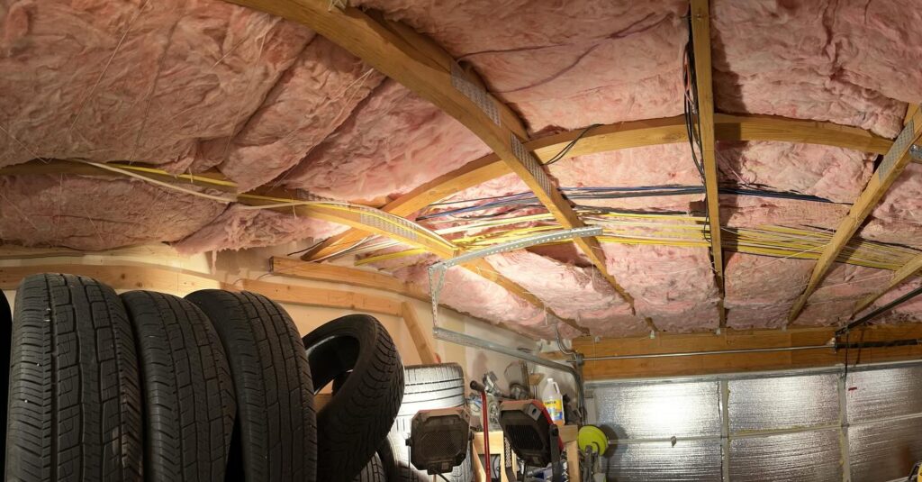 Our garage ceiling, with R38 insulation. It needs to be finished, but we're making good progress. 